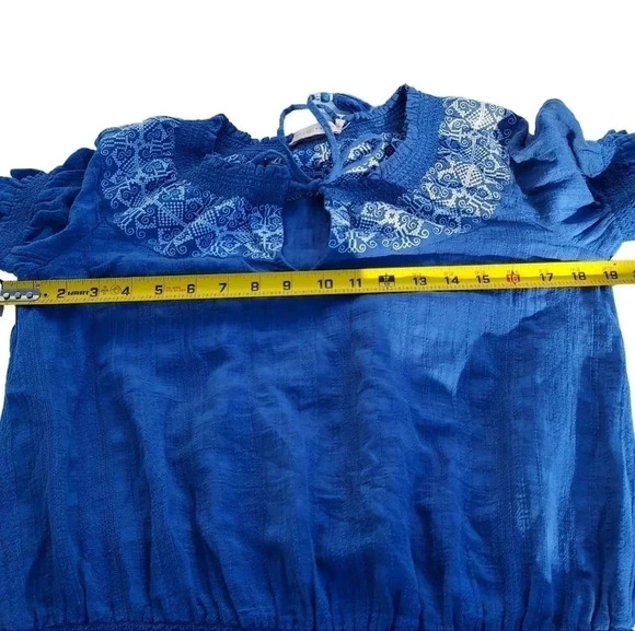 Tory Burch Blue Womens Blouse with Tassels Tie S/P 100%Cotton - Picture 10 of 12